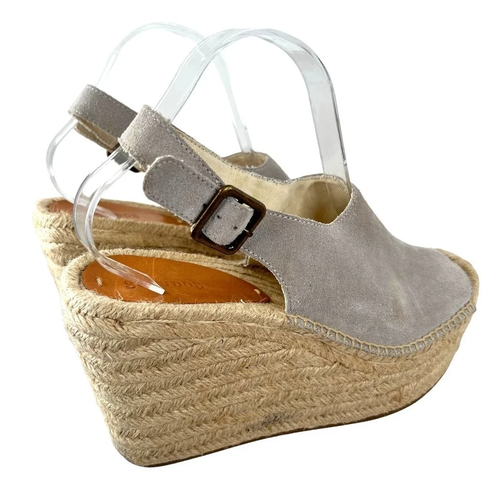 SOLUDOSxAnthropologie Espadrille Slingback Platform Sandal in Stone Size 10